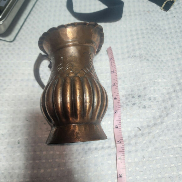 VINTAGE ANTIQUE EUC HAMMERED TINNED COPPER EGYPTIAN PITCHER PATINA - Picture 2 of 8